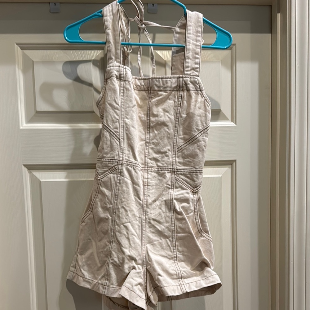 Zenana Outfitters Cream Jumpsuit with Classic Bib-Front